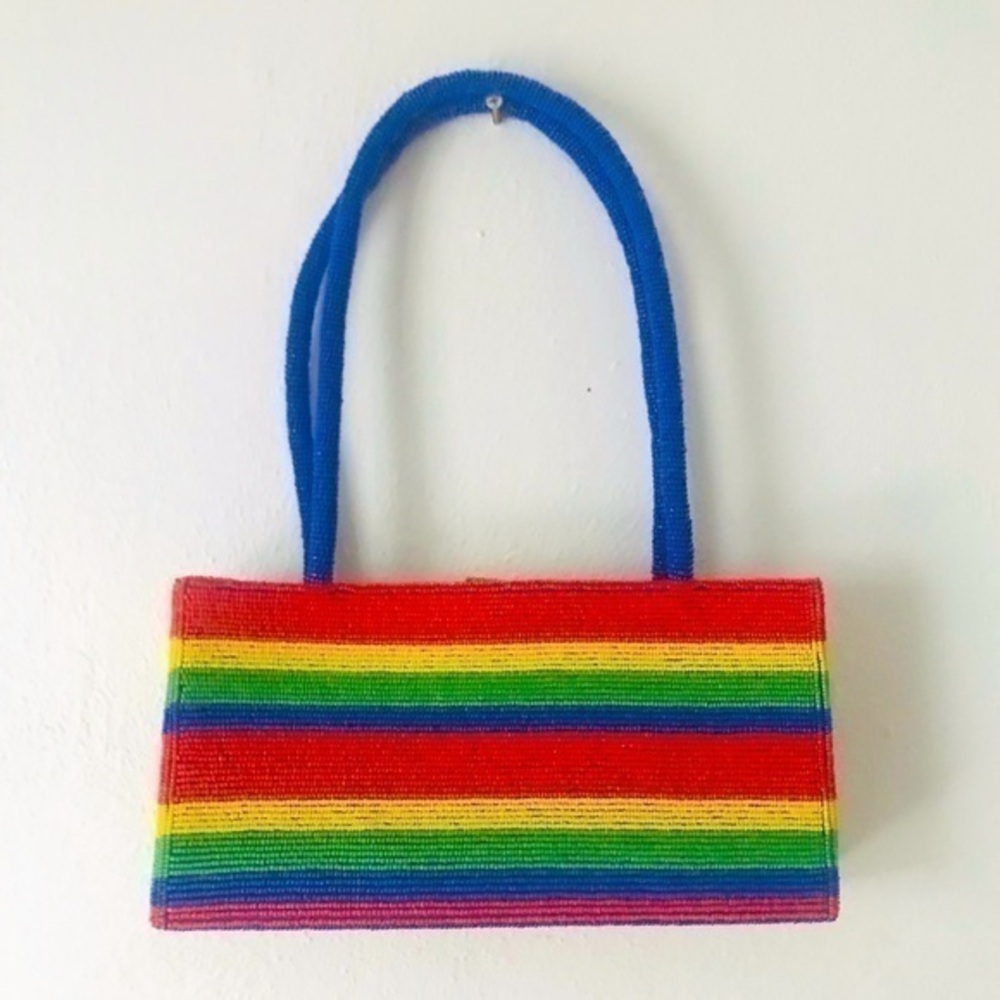 Vintage rainbow pride beaded y2k 90’s Lynne Jerome structured Tommy purse